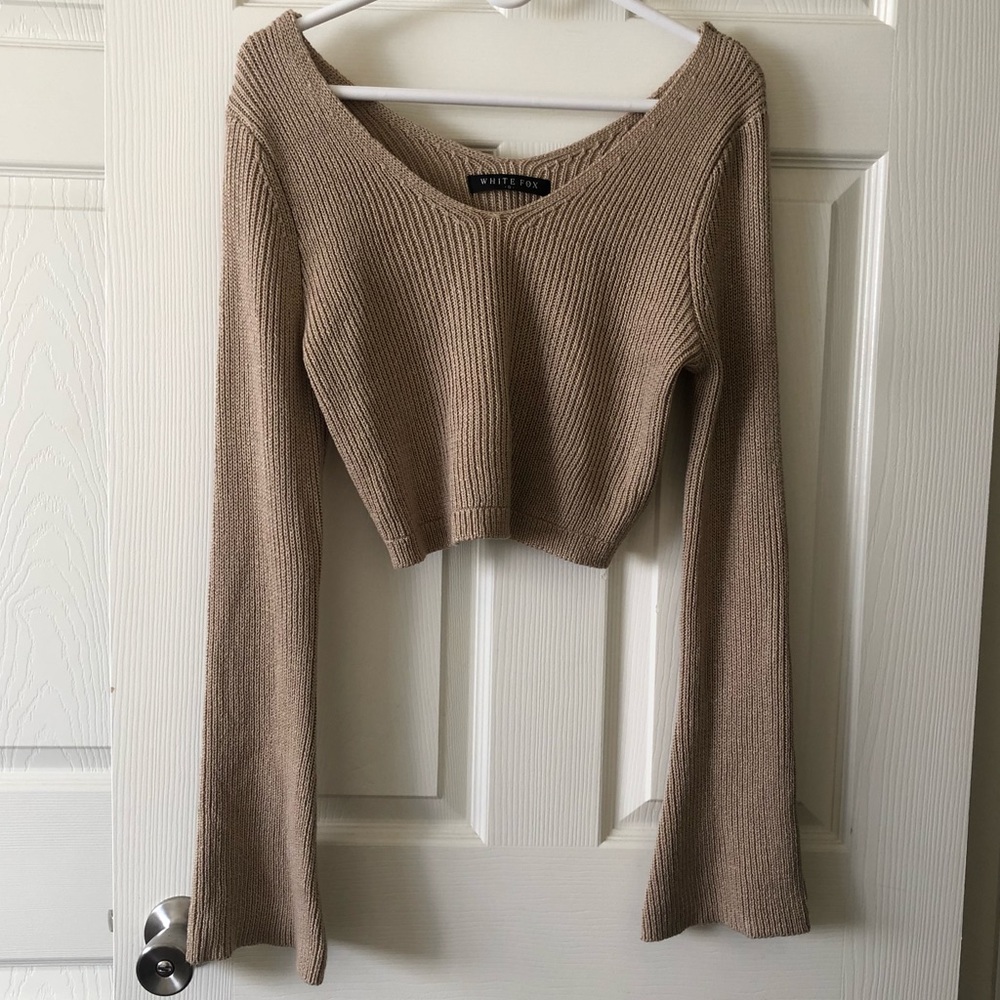 Whitefox tan cropped bell sleeve sweater small